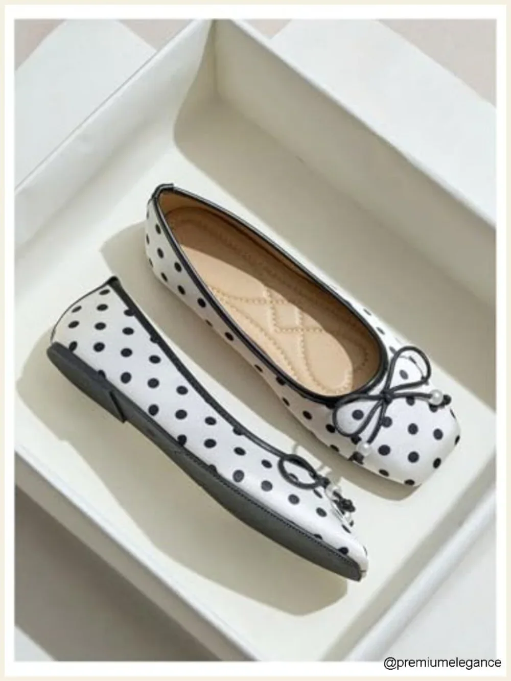 Polka Dots Bowknot Ballet Flats Square Toe Slip On
